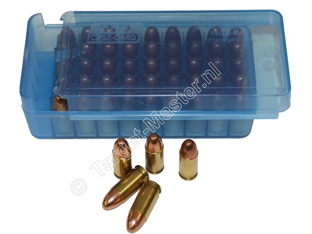 MTM P50SS-9M Side-Slide Ammo Box CLEAR BLUE content 50